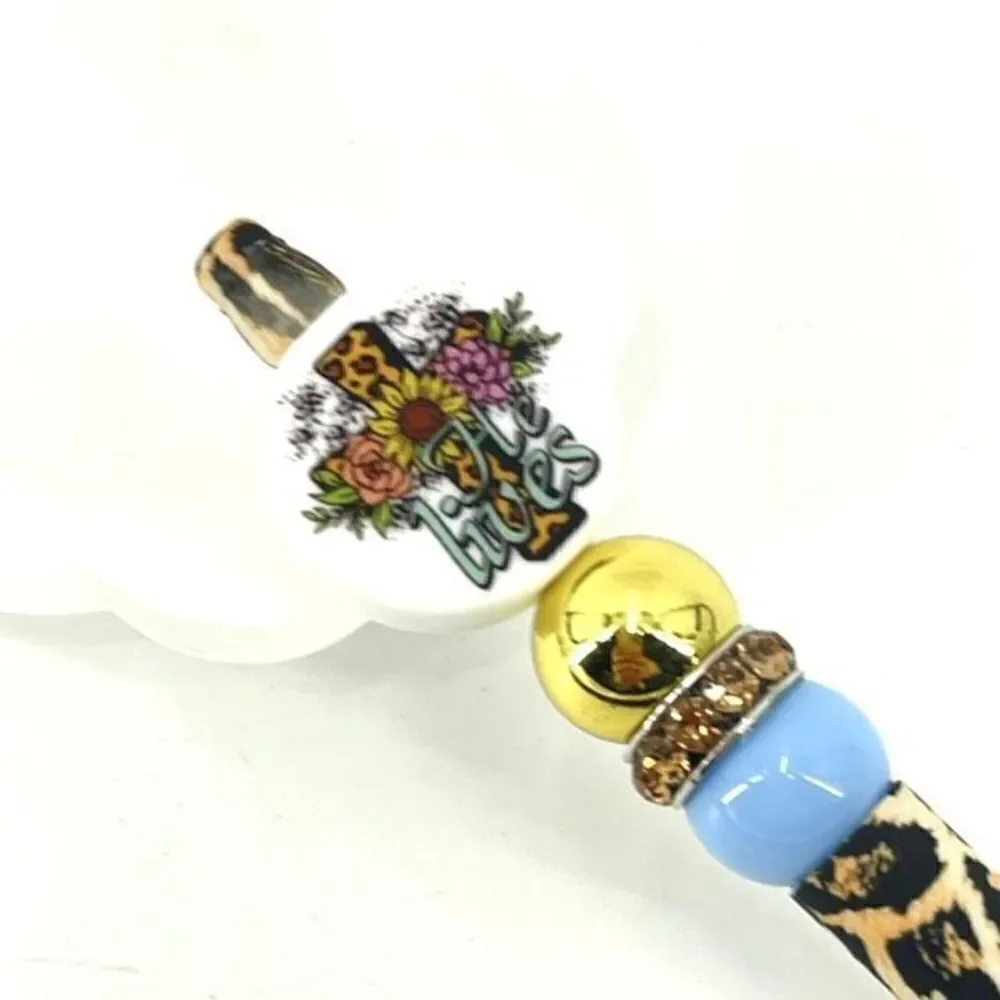 He Lives! Jesus Christ Christian cross pen handmade NEW bling rhinestone blue fl